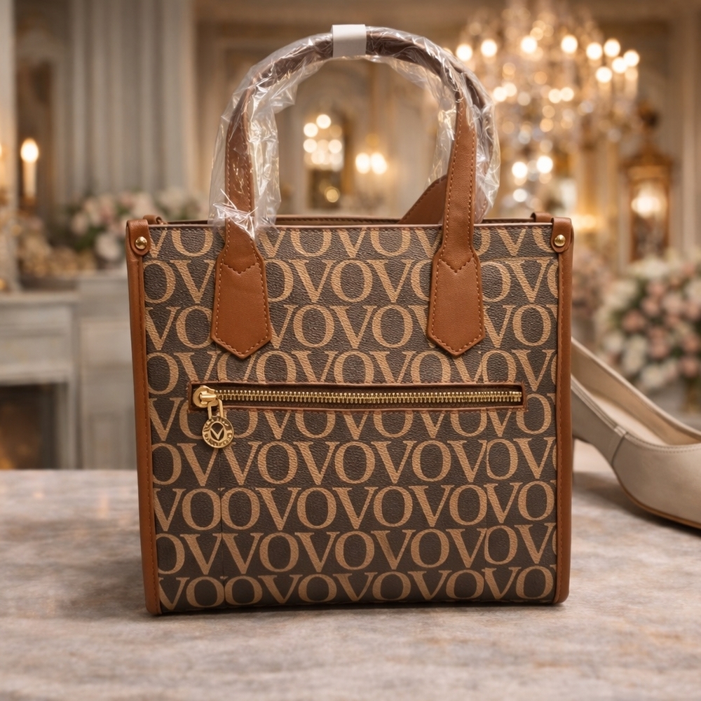 New Valentino Orlandi Vegan Leather Brown Monogram Tote - Picture 2 of 5